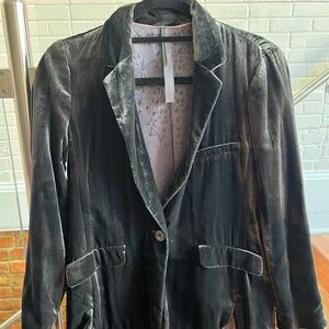 XSP Anthropologie Dark Green Velour Patterned Lining Blazer